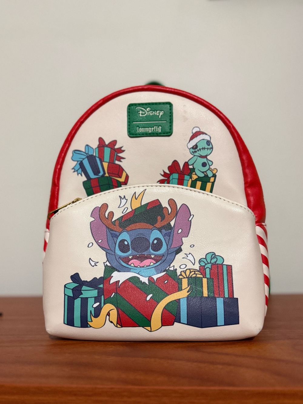 Loungefly Disney Stitch Holiday Mini Backpack — Red, Green & White